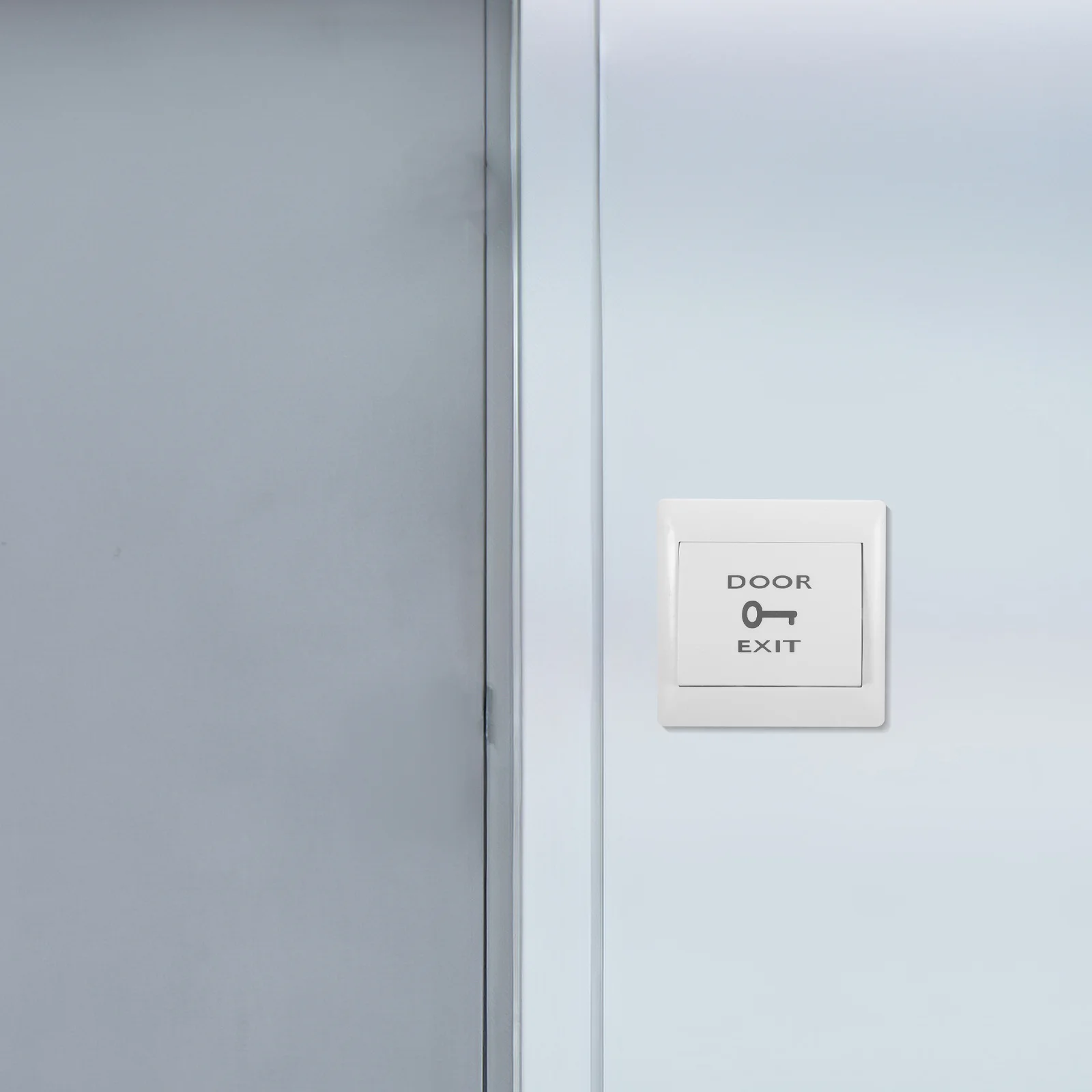 

White Push Exit Button Switch 86x86mm Hard Plastic Panel Fireproof Shell for Door Access Control System DC12V Security