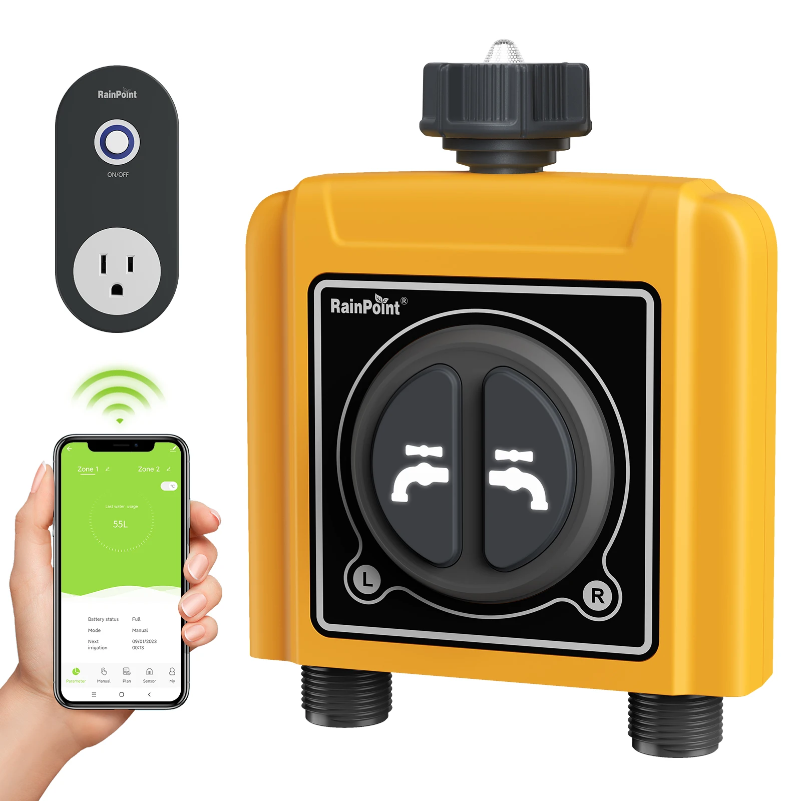 RAINPOINT WiFi Water Timer, 2 Outlets Sprinkler Timer,Automatic Irrigation System Controller, APP & Voice Control, Irrigation by Weather/Quantity
