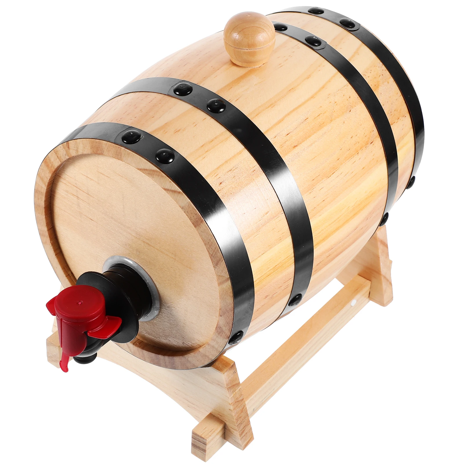 

1L Wooden Beer Brewing Barrel for Red Whiskey Storage with PP Faucet Vintage Home Bar Decorative Container