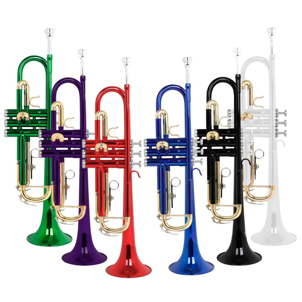 Trompeta SLADE Bb, cuerpo de latón, trompeta plana B chapada en oro, instrumento Musical de latón de rendimiento para principiantes con accesorios y piezas
