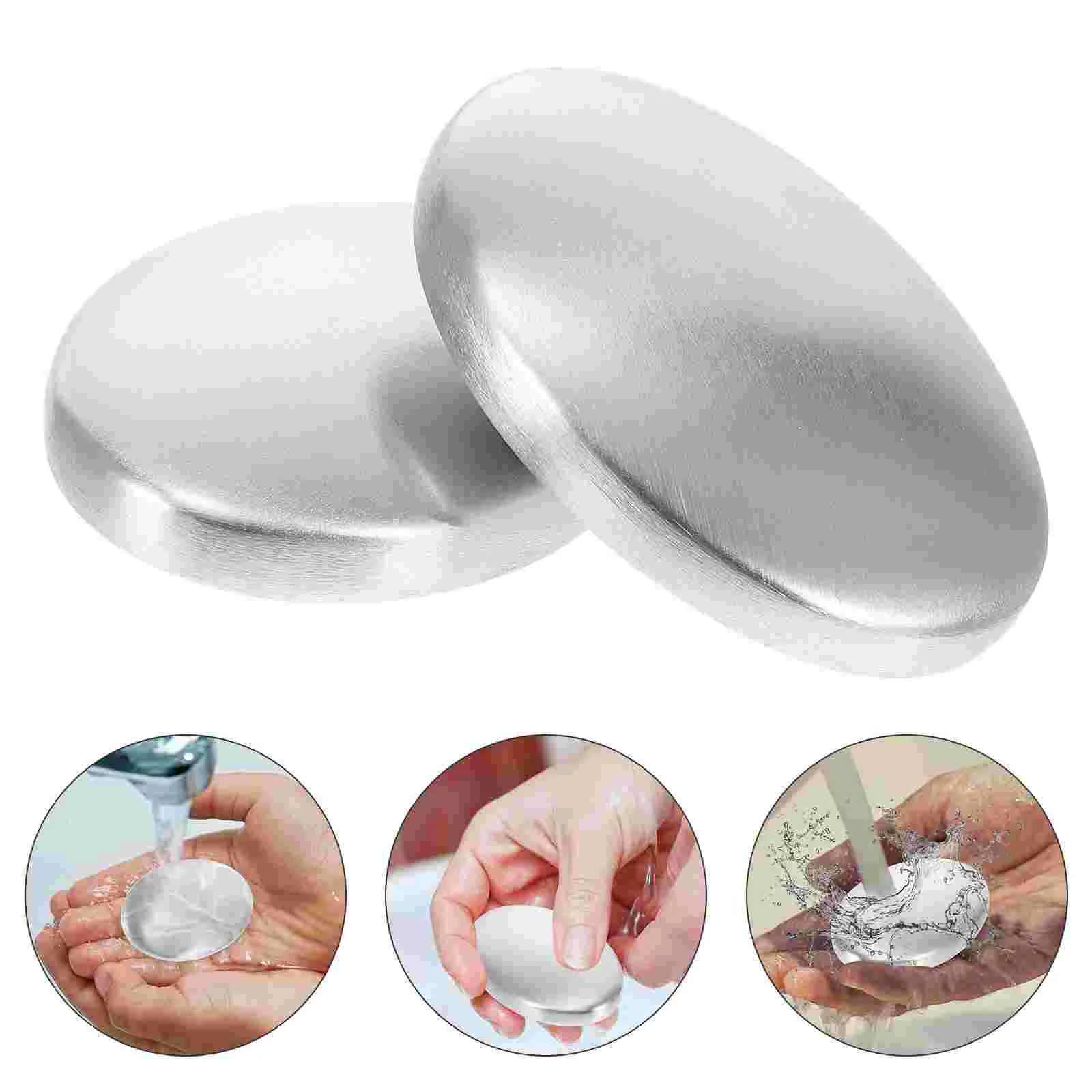 2 Pcs Metal Deodorant Soap Stainless Steel Bar Deodorizing for Kitchen Garlic Silver Hand