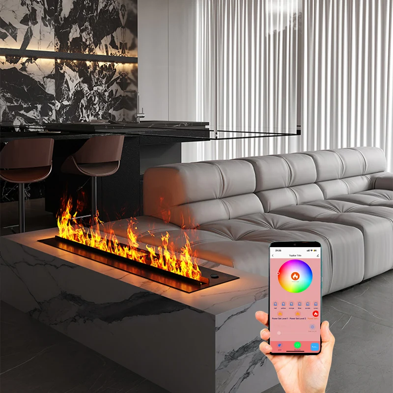 Soporte de TV para chimenea eléctrica con ahorro de energía, niebla ultrasónica, luz ambiental de 128 RGB, sonido de madera auténtica, chimenea de vapor de agua 3D