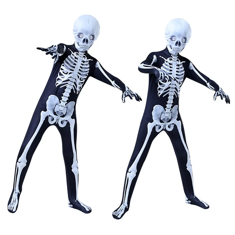 Kostium szkieletu dla dzieci, straszny strój, kombinezon, zestaw kostiumów na Halloween, strój na występy, rekwizyty sceniczne, kolekcja zimowa
