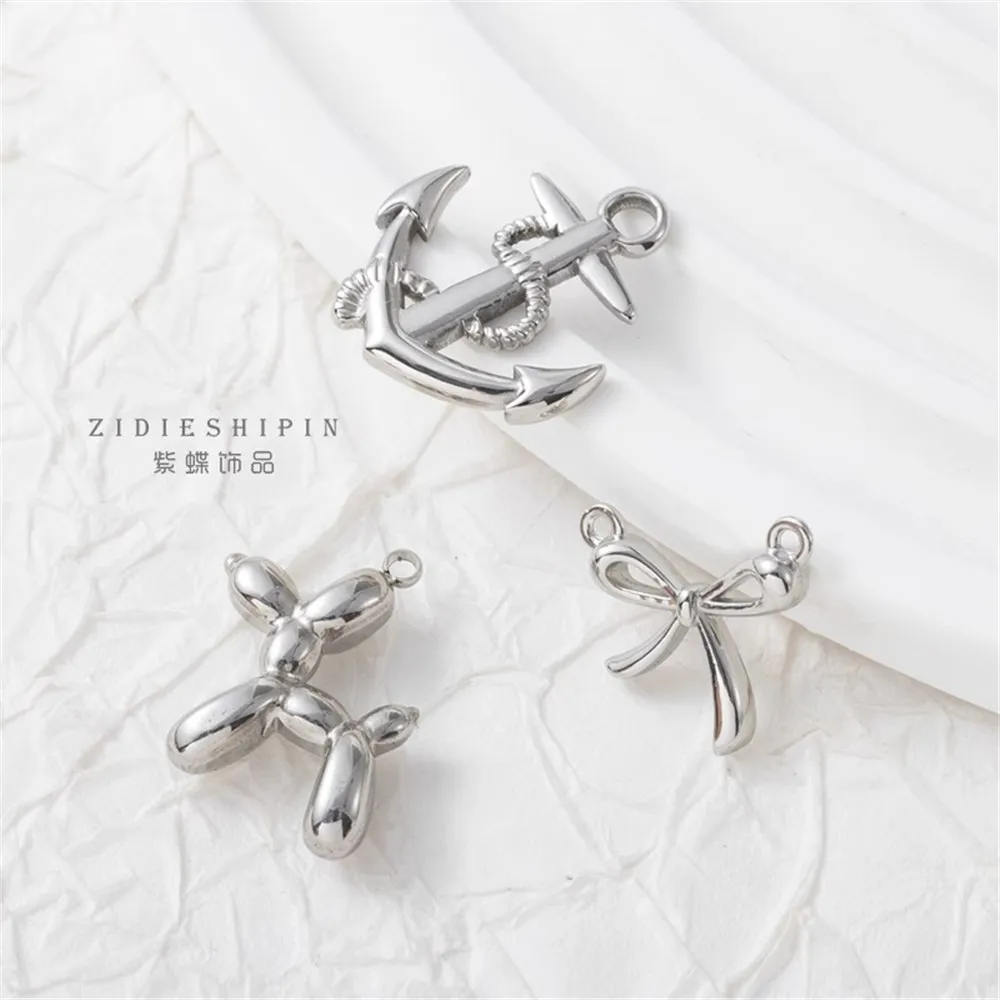 316 Titanium Steel Seiko Polished Highlight Silver Balloon Dog Anchor Bow Handmade Pendant