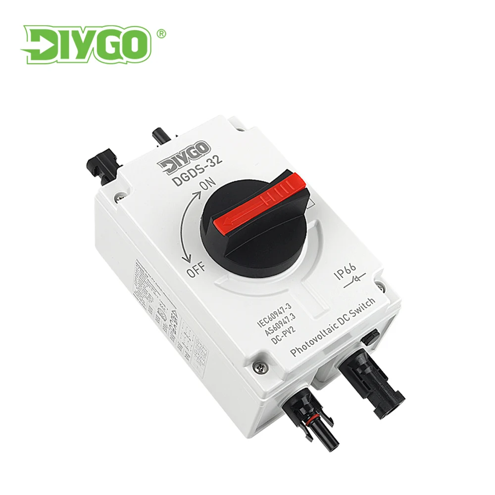 

DIY GO PV Solar Disconnect Switch DC 1200V 32A 1in 1out 1 String Isolator Switch IP66 Outdoor Waterproof Isolator Switch