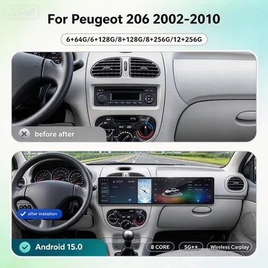 For Peugeot 206 2002-2010 Dual 12.3