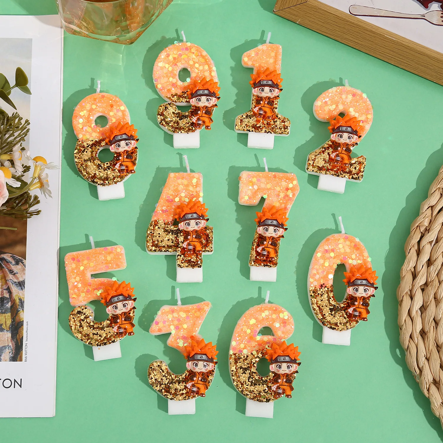 ناروتو رقم الشموع الرقمية 0-9 أطفال عيد ميلاد عيد الميلاد كعكة لوازم الديكور الكرتون أنيمي اكسسوارات الحفلات الإمدادات #1