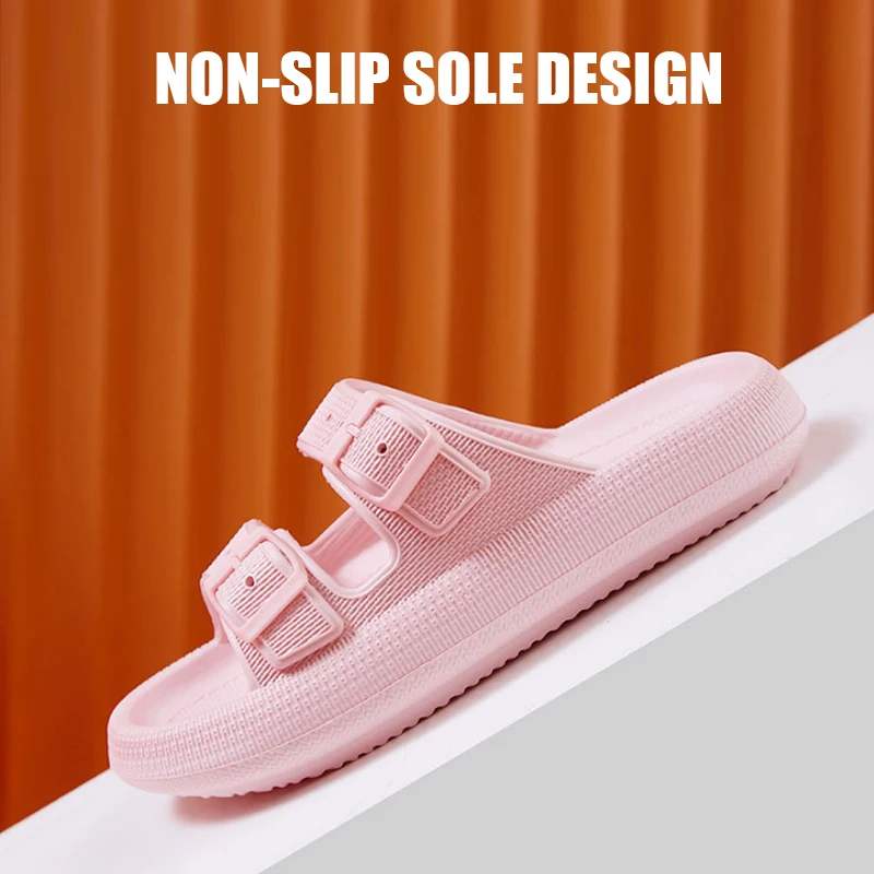 4CM Thick Platform Cloud Slippers Non Slip Sliders Fashion Buckle Soft Sole EVA Slides Sandals 2024 Men Women\'s Home Slippers