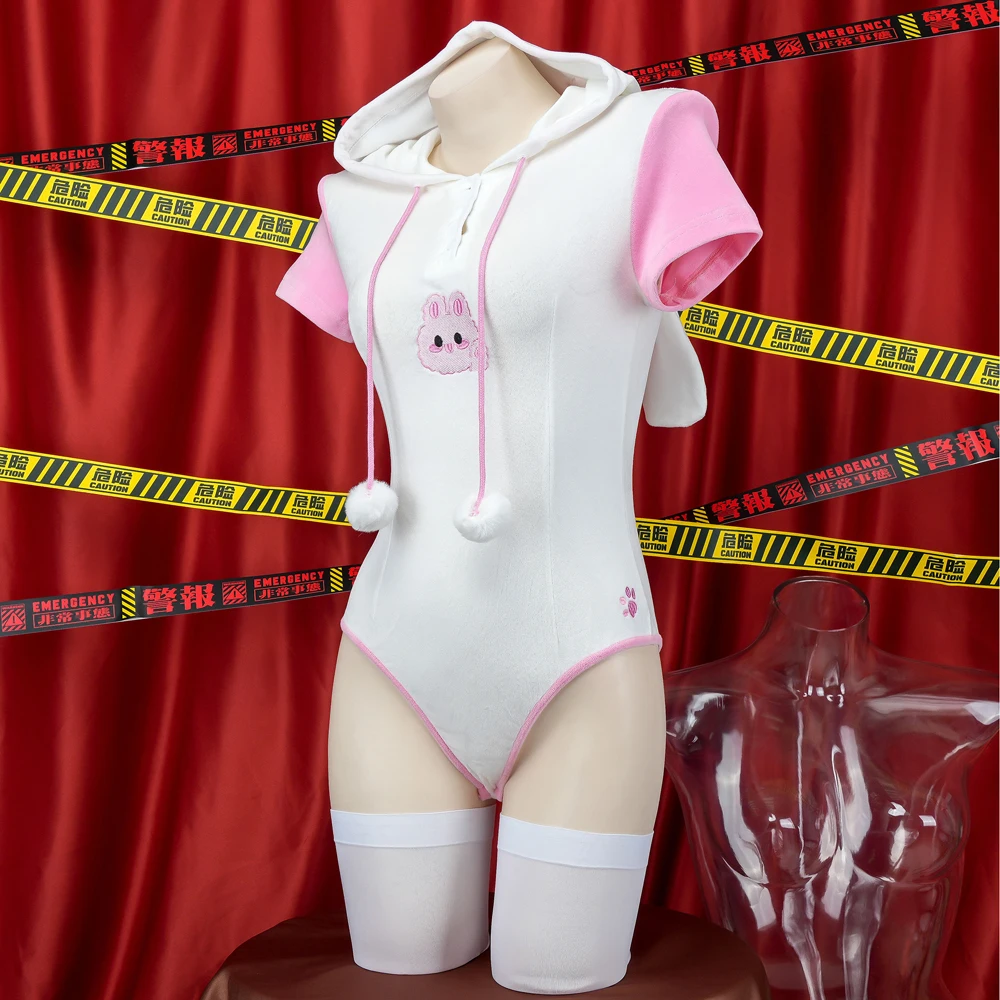 AniLV Women Bunny Hooded jumpsuit Hoodies Anime Cute Rabbit Ear Hat Bodysuit Cosplay Costumes