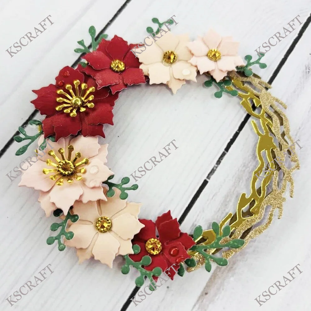 KSCRAFT Christmas Wreath with Flowers Cutting Dies Stencils for DIY Scrapbooking Decorative Embossing DIY Paper Cards
