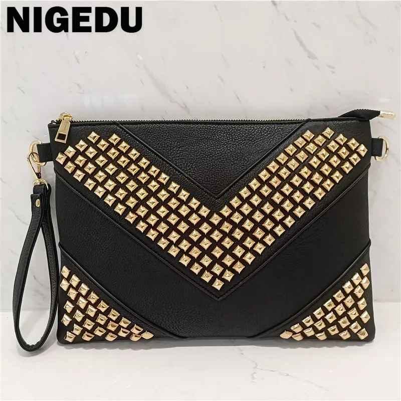 Envelope Clutch Bag for Women Luxury design Handbags Fashion Rivet Party Evening Clutches For Ladies Shoulder Bag A4 Briefcase