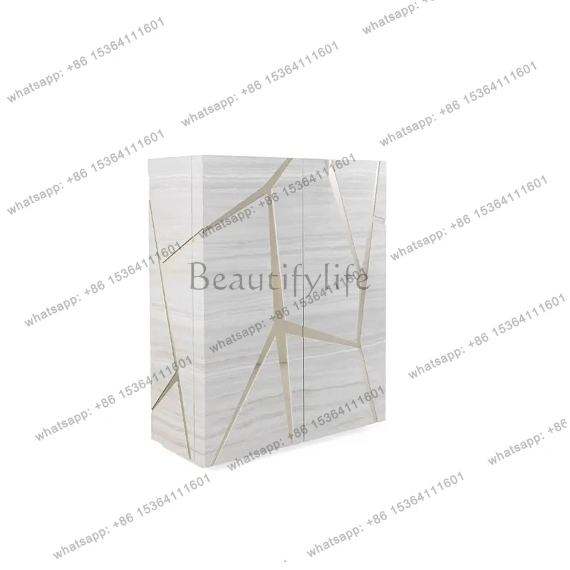 light luxury high-end high-end living room solid wood dining side cabinet integrated stainless steel locker against the wall