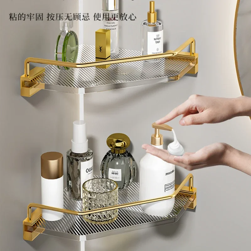 Acrylic Toilet Rack Free Punch Bathroom Light Luxury Golden Silver Tripod Shower Room Toilet Storage Rack Accessories Shelf