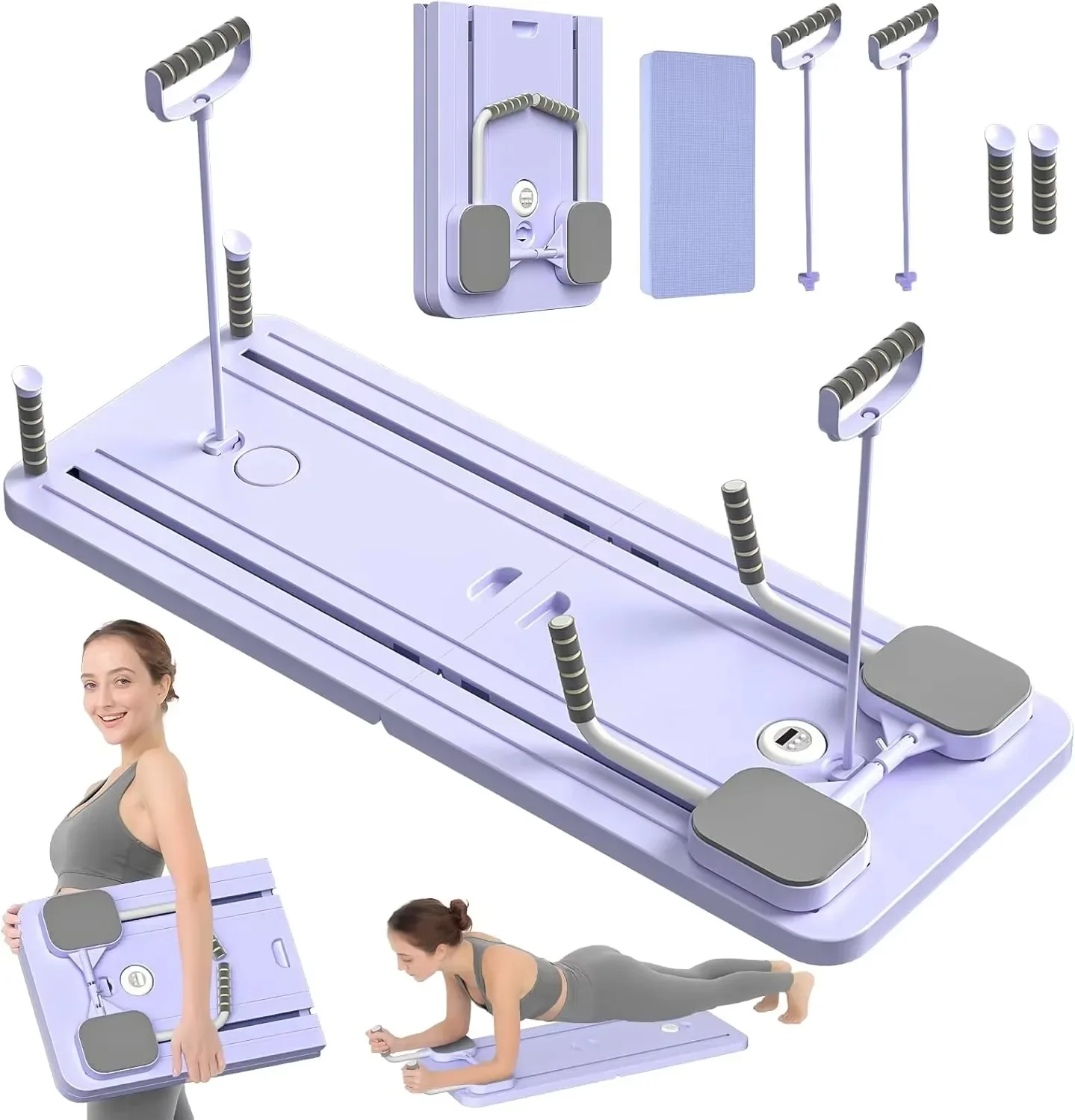 6 in 1 Pilates Reformer Board,Multifunctional Foldable Pilates Reformer with Timer,Pilates Refomer Machine for Home Core Fitness