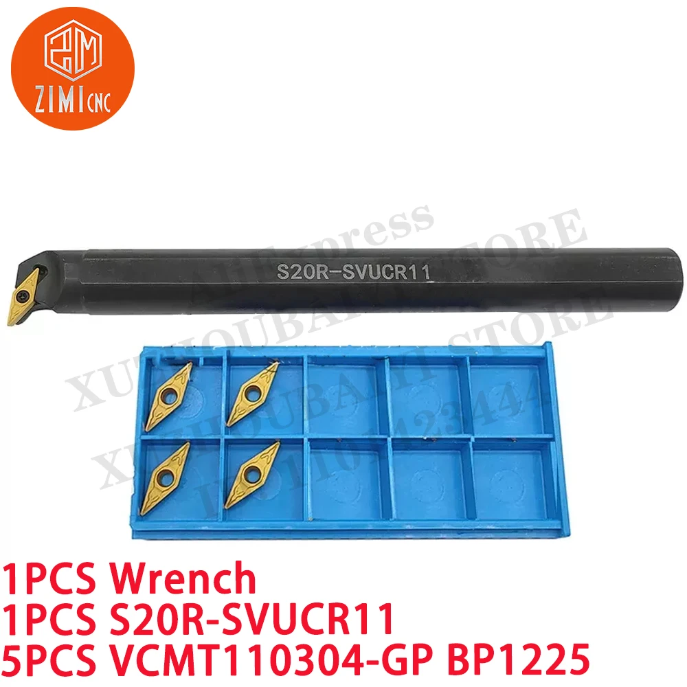 

1PCS S20R-SVUCR11 95° Lathe Internal Turning Tool Holder + 5PCS VCMT110304-GP Carbide Inserts CNC metal mechanical cutting tools