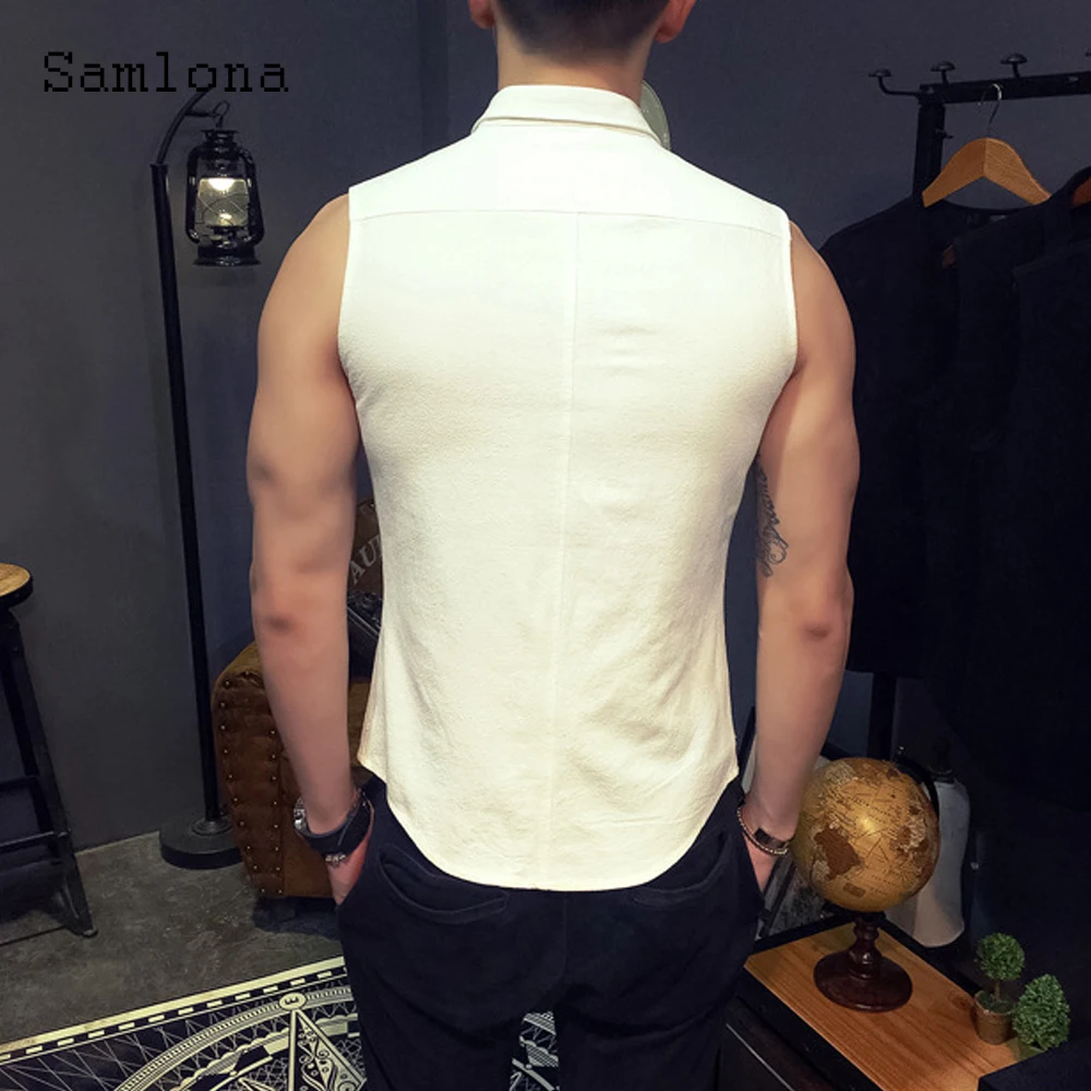 Samlona Plus Size 4xl 5xl Men Latest Casual Tank Tops Mens Streetwear 2022 Summer Fashion Zipper Vest Men\'s Sleeveless Tshirt