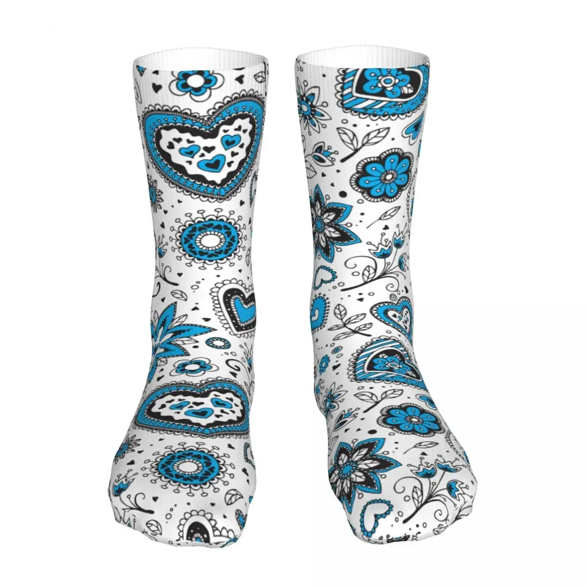 New Blue Heart Pattern Bohemia Women Socks 2022 Men Sport Socks