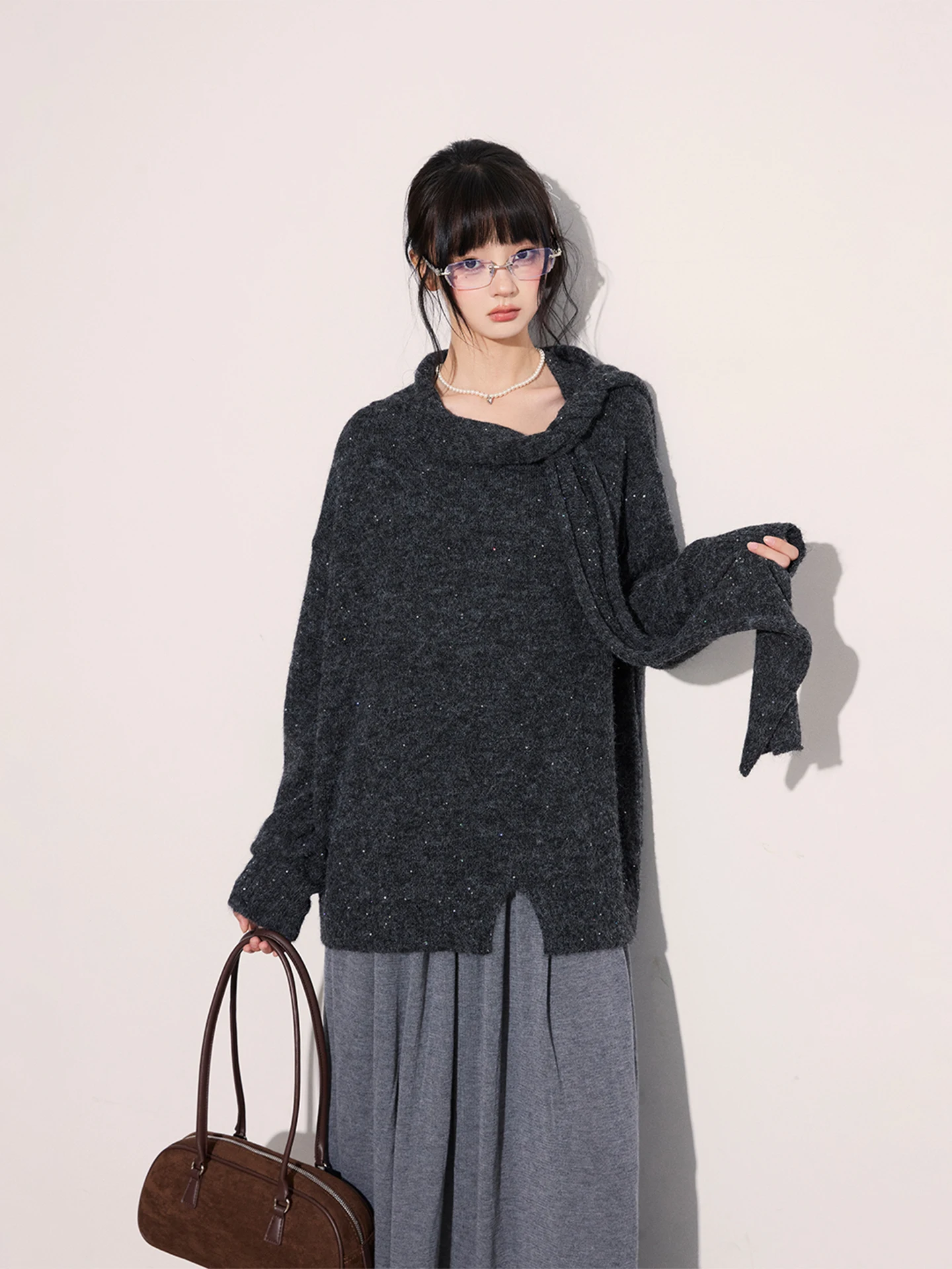 

iny Sequin Knitted Sweater Women's Loose Fit Autumn Winter Warm Faion Comfortable Cr Kitten Lazy Sle Top