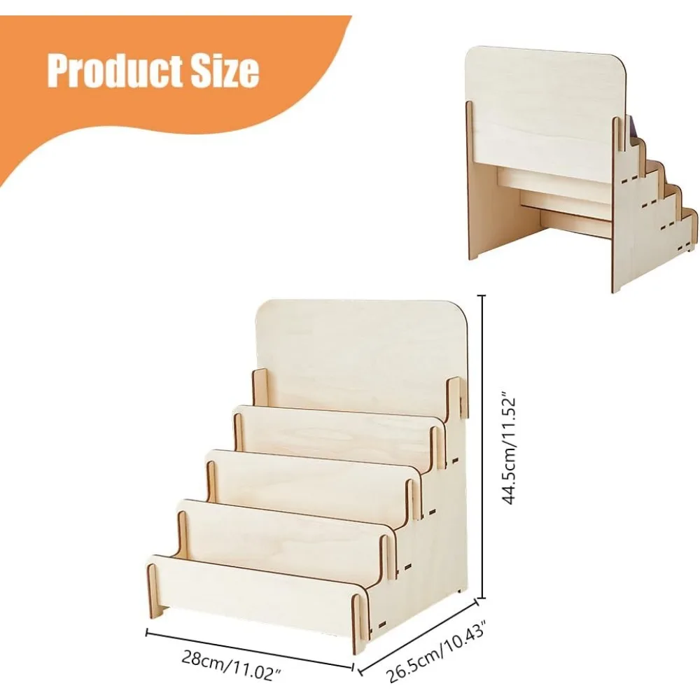 4-Tier Wooden Greeting Card Display Stand Sticker Display Stand Retail Display Racks Multipurpose Brochure Holder 26.5x28x44.5cm