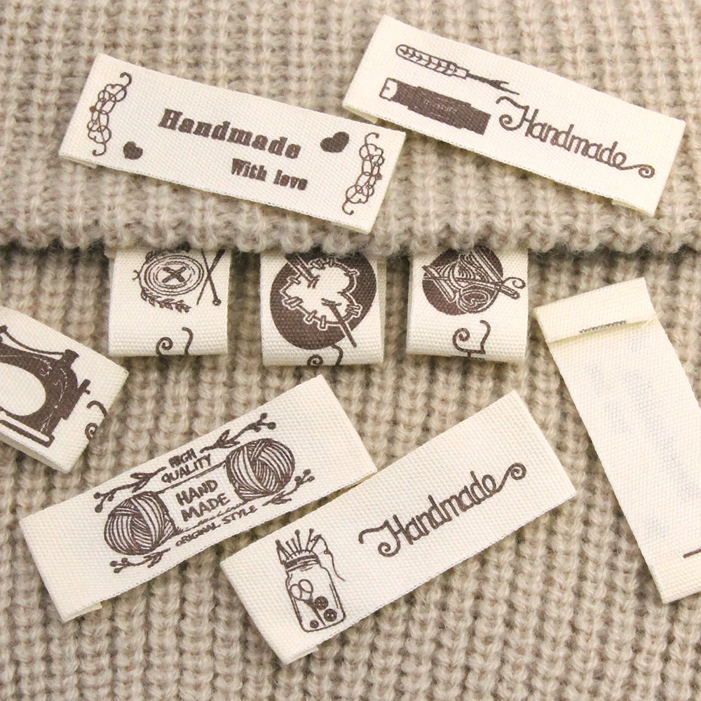 50Pcs Woven Labels Handmade Tags For Garment Accessories Cotton Tag Handmade With Love Labels For Hats Bags Decorations 45*16MM