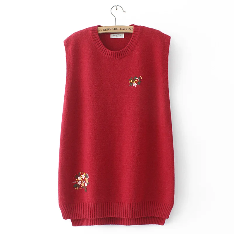 plus Size Spring Fashion Korean Style Knitted Base Shirt Handmade Flower Design Sleeveless round Neck Versatile Mid-Length Vest