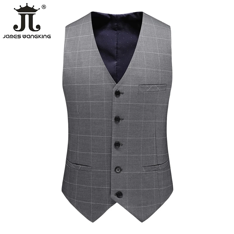 ( Blazer + Vest + Pants ) High-end Boutique Fashion Plaid Gray Men\'s Formal Business Suit Three-piece Set Groom Wedding Dress