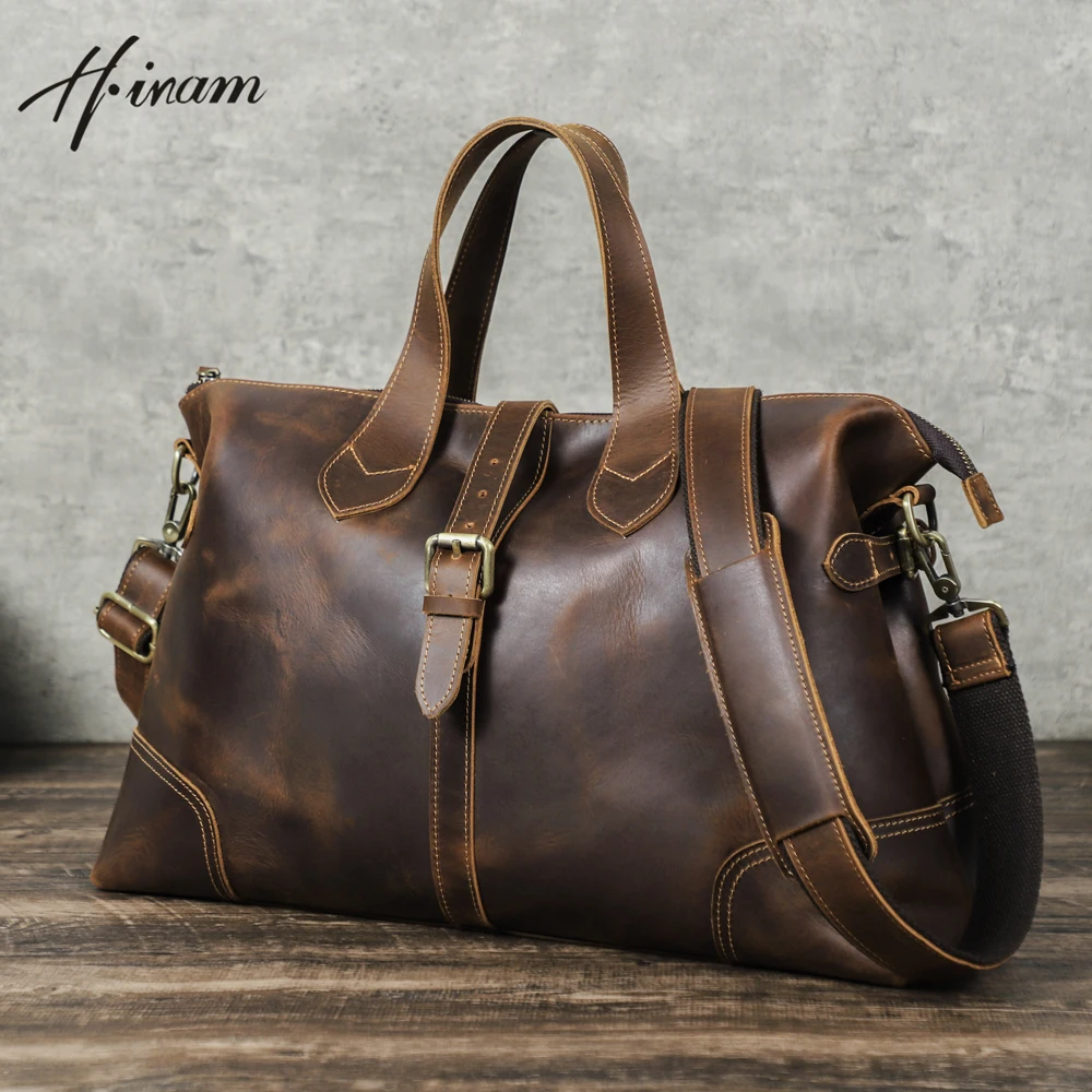 

Retro Leather Travel Bag First Layer Cowhide Travel Bag Business Trip Handbag Shoulder Messenger for Men Large Capacity Bag