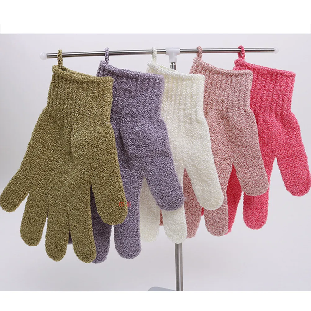 

5 пар перчаток-мочалок для отшелушивания тела, массажер для душа и ванны, для рук, ног и стоп, с полиэстеровым шнурком для подвешивания, портативные, легко чистятся, быстрые в использовании