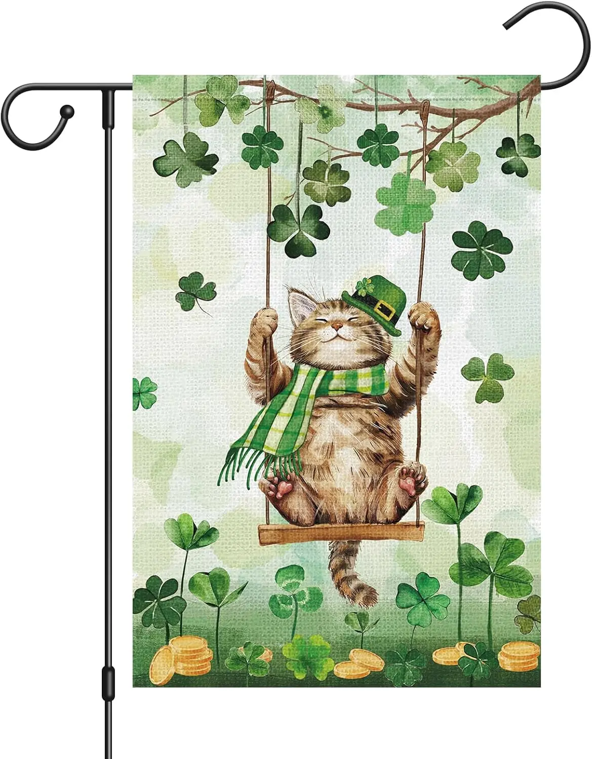 Louise Maelys St Patricks Day Garden Flag Cat Shamrock Double Sided 12x18 Inch Welcome Small Burlap Saint Spring Holiday Yar EEZ