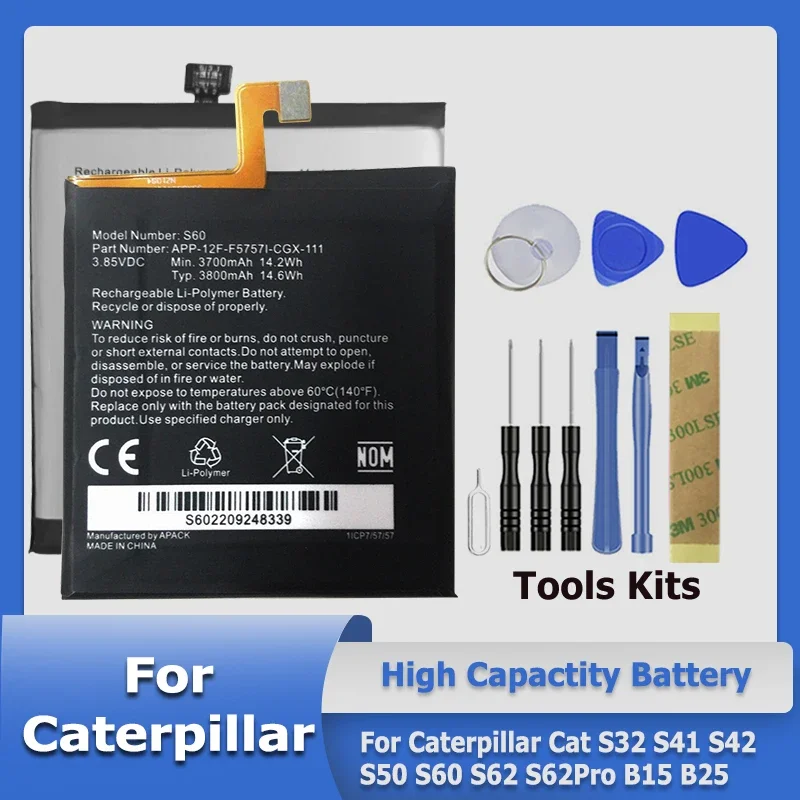 XQ6602G APP00223 APP00262 B25 S42 S50 S60 BL192 Battery For Caterpillar Cat S32 S41 S42 S50 S60 S62 S62Pro B15 B25 + Tool