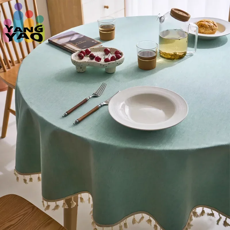 

Modern Minimalist Solid Color Round Tablecloth Thickened Multi-color Hanging Ear Tablecloth Options Dust Anti Slip Table Cover
