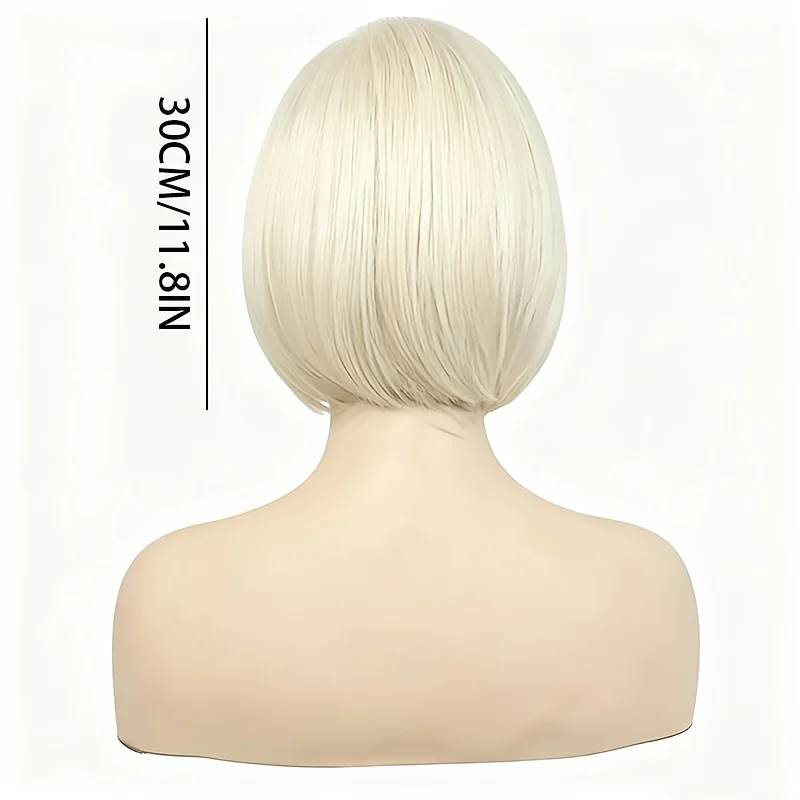 Elegant Pixie Short Straight Hair Wig for Women - Full Head White Synthetic Wig, Student Hairstyle, Heat-Resistant for Summer