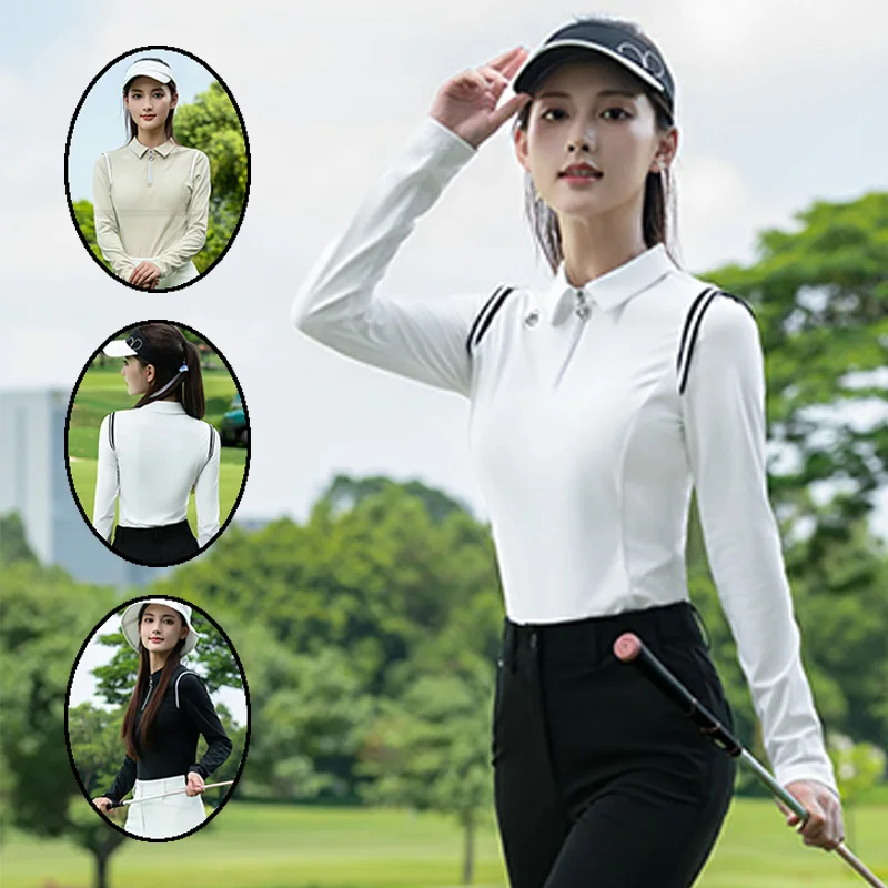 

Женская футболка с длинными рукавами для гольфа 2025 Pgm, корейская тонкая рубашка-поло с воротником на молнии, дышащий топ для гольфа, женская спортивная одежда для тенниса