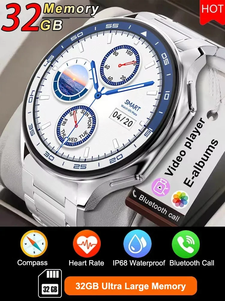 สําหรับ Huawei Xiaomi ใหม่ 32G RAM สมาร์ทนาฬิกาผู้ชาย 1.43 นิ้ว Local Heart Rate บลูทูธ AMOLED 466*466 HD SmartWatch Man