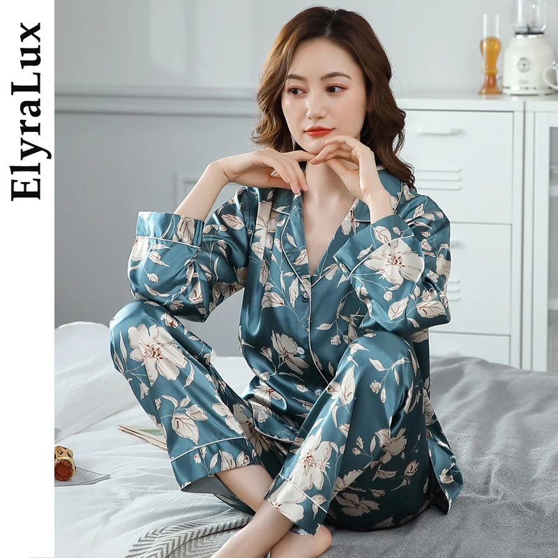 

Комплект женской домашней одежды ElyraLux 2026: пижама из сатина, брюки и рубашка с длинным рукавом, две части