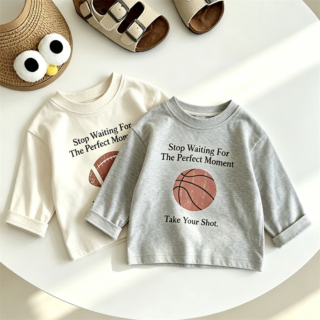 Casual Sports Clothes Round Neck Pullovers 1-7Years Old Kids Long-sleeved TShirt Simple Versatile Base Shirts Kids Printed Tees