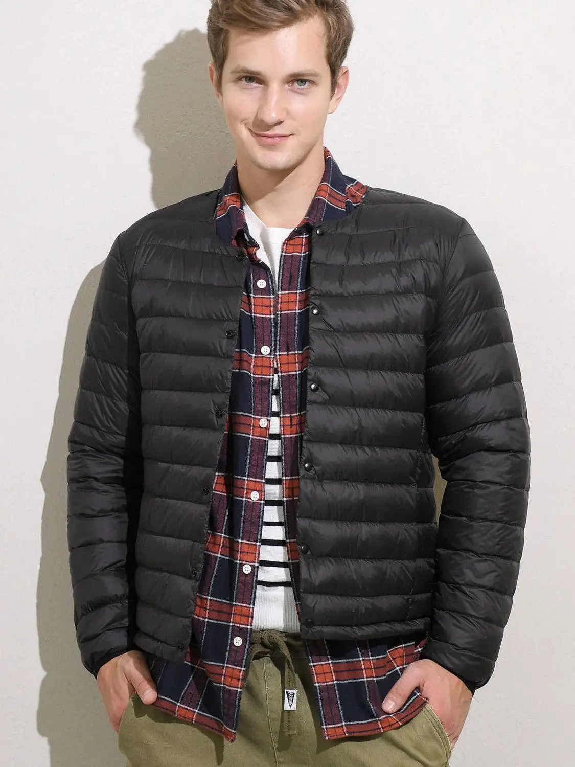 

Men's Cotton Jaet round Ne Long Sve Workwear Loose Fit Comfortable Large Size Coat Inner Stripe Design Spring Outerwear