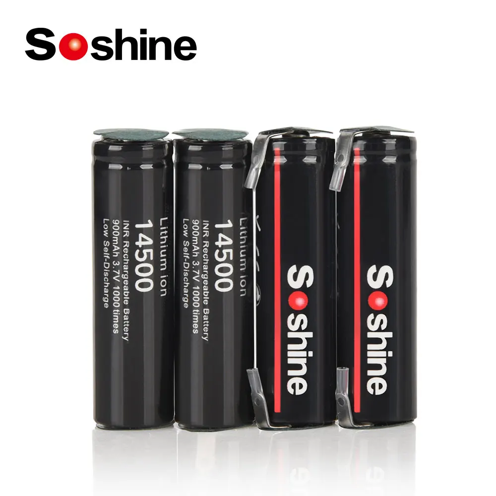 Soshine 14500 3.7V Li-ion Battery with Welding Tabs 900mAh AA Lithium Rechargeable Battery for Electric Toothbrush Shaver Razor