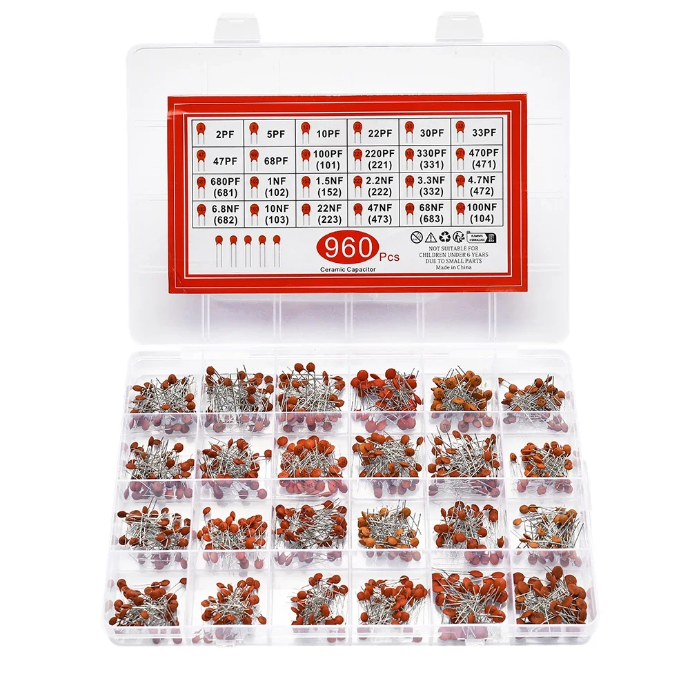 960pcs,Ceramic Capacitors Kit 2pF-0.1uF Electronic Components Package Capacitor Assorted Samples Diy Kit