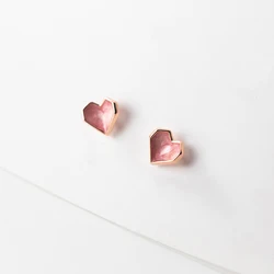 Pink Epoxy Heart Stud Earrings 925 Sterling Silver 925 Sweet Small Silver Earrings For Women Silver Girls Student