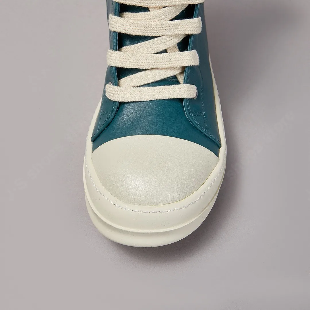 Ricks Men Shoe Cyan Leather High Top Shoe Lace Up Owens Women Sneaker Casual Shoe Owens Design Zipper Cowhide Shoes Sneakers