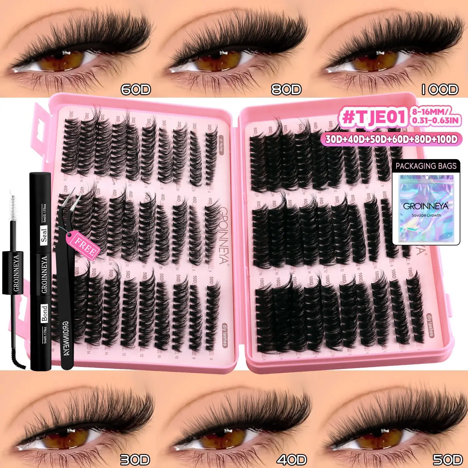Fluffy Cluster Eyelashes 8-16mm Mixed Length DIY Self Application Lashes Natural Look Lash Extensions for Daily Makeup