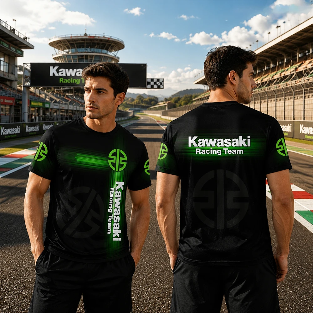 SUMMER NOVELTY 2026 Men's T-shirt Casual Short-sleeved Breathable T-shirt with 3D Motorcycle Print Kawasaki
