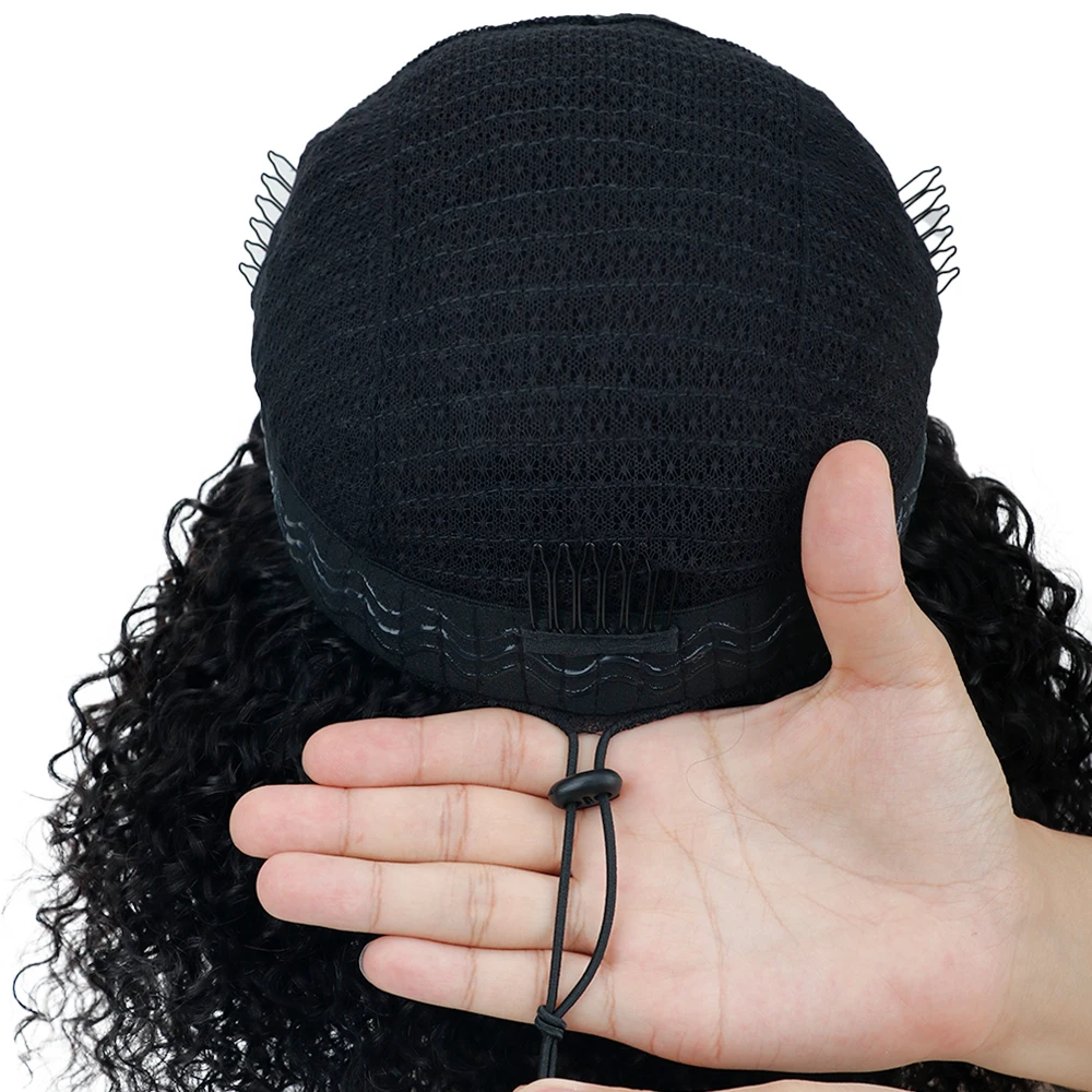 32 Inch Half Wig Curly Human Hair Wigs With Adjustable Drawstring Seamless Clips Machine Made 3 IN 1 Half Deep Wig 220% Density