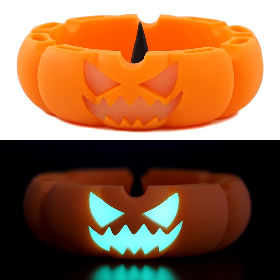 Diverting Halloween Silicone Ashtrays Glow at Night Ghost Pumpkin Shaped Car Round Home Decorative Tray Smoking Accessories