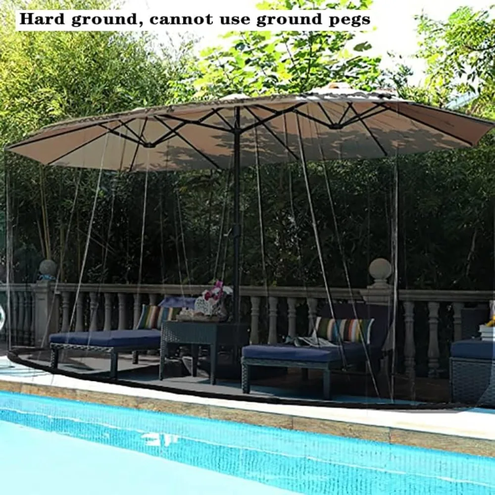 شبكة ناموسية بطول 15 قدم لمظلة الفناء، شبكة مظلة للفناء مزدوجة الجوانب ومراقبة 10 × 10 قدم (أسود) سريعة، توصيل مجاني
