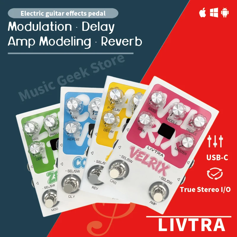 LIVTRA Electric Guitar Pedal – Modulation/Delay/Reverb/Amp & IR Cab Simulator True Stereo Effects Pedal Tap Tempo USB-C