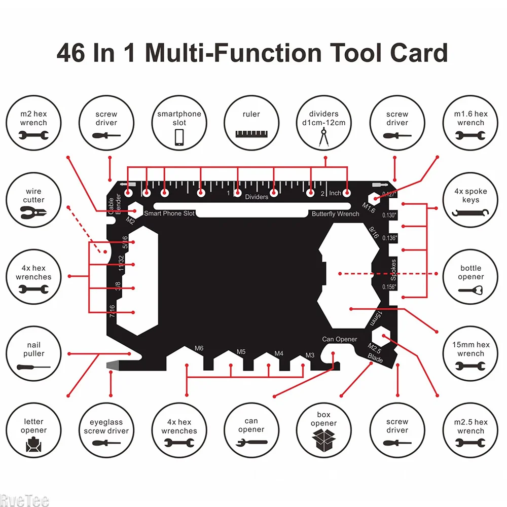 Multi Tool 46 in 1 Credit Card Size - Outdoor Camping Survival Accessories Multipurpose Gear Gadget