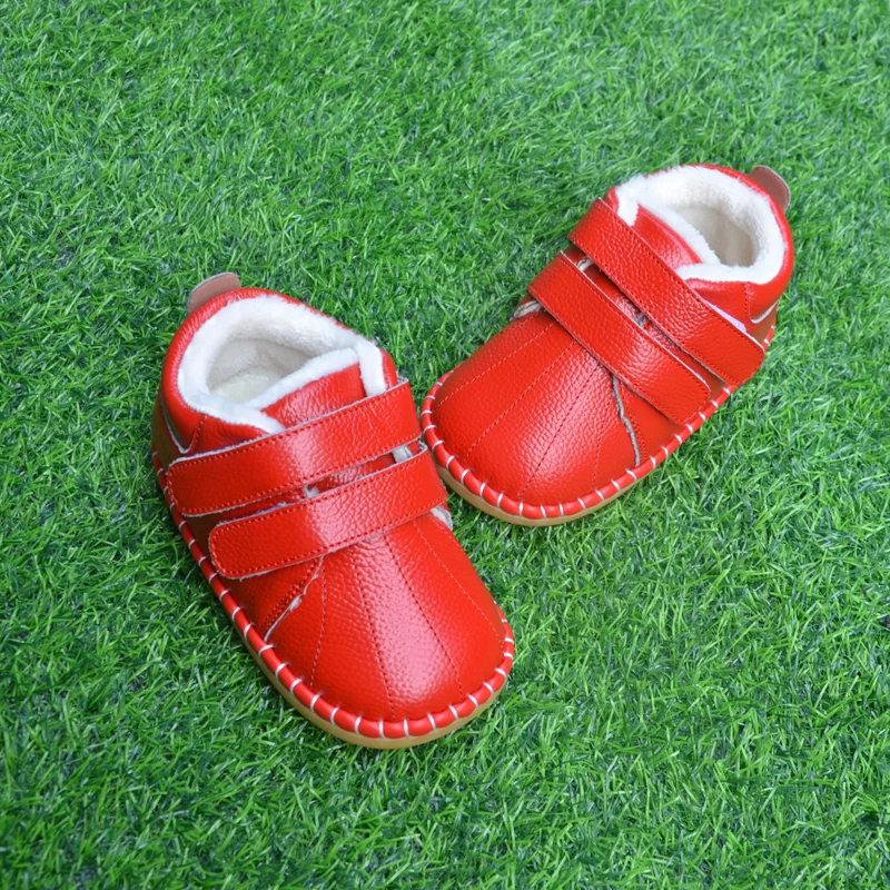 Leather warm baby boots thick fluffy lining kid boots