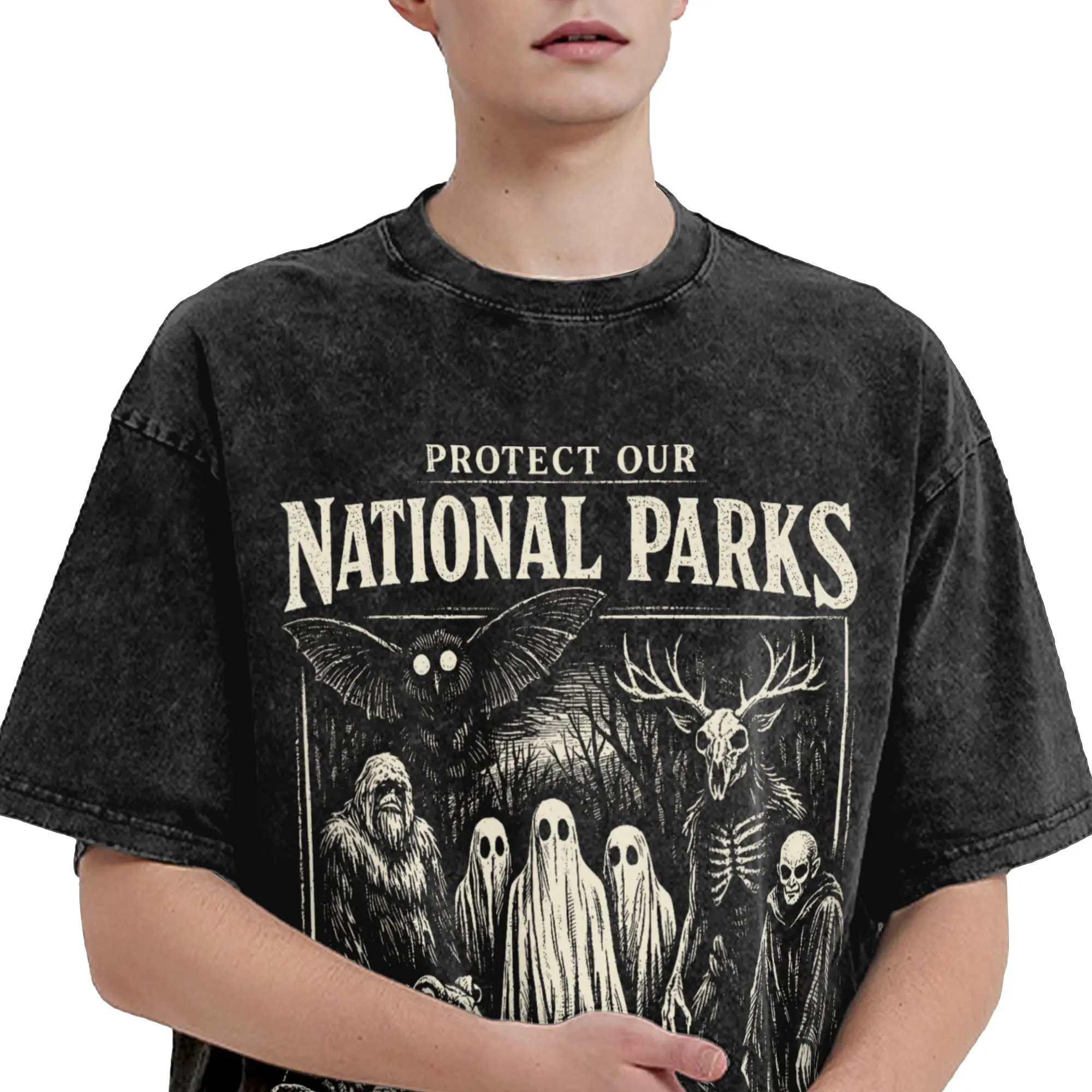 Protect Our National Parks or We'll Haunt Your Backyard T Shirt Washed Short Sleeve T-Shirts  Vintage Men Women Streetwear